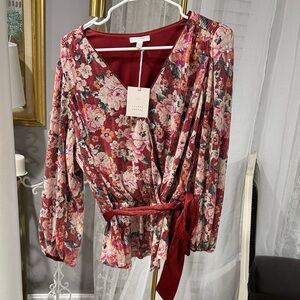 LC Lauren Conrad Burgundy Floral Top